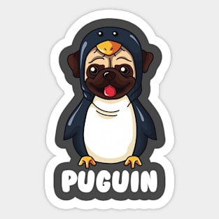 Funny Pug Dressed as Penguin Puguin Sticker